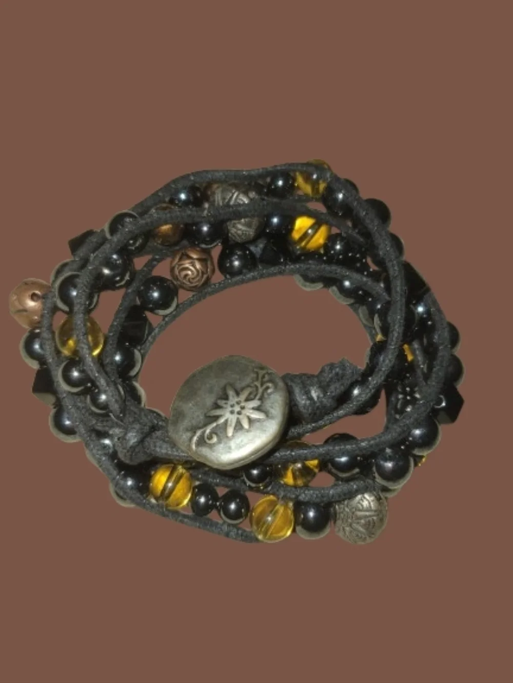 Artisan Black and Brown Multi-Strand Beaded Wrap Bracelet - Picture 2 of 5